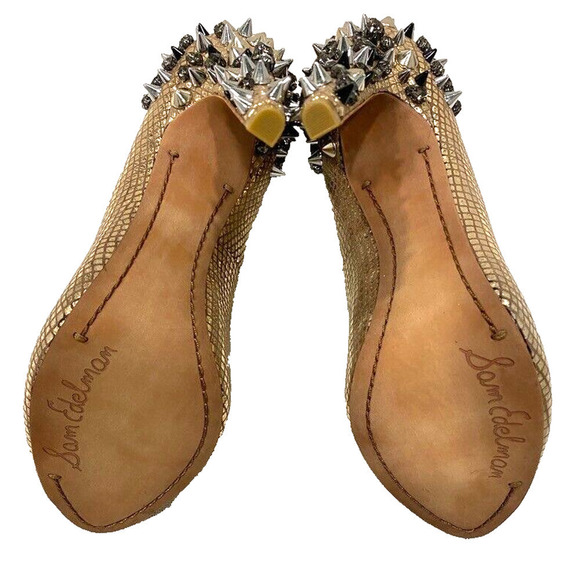 Sam Edelman - Lorrisa model, leather gold studded peep toe stiletto , 8 1/2 M - Picture 5 of 7